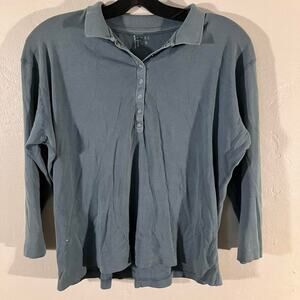 Jewel T's blue button-up polo‎ shirt